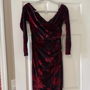 Fashion Nova Burgundy and Black Floral Long Sleeve Dress